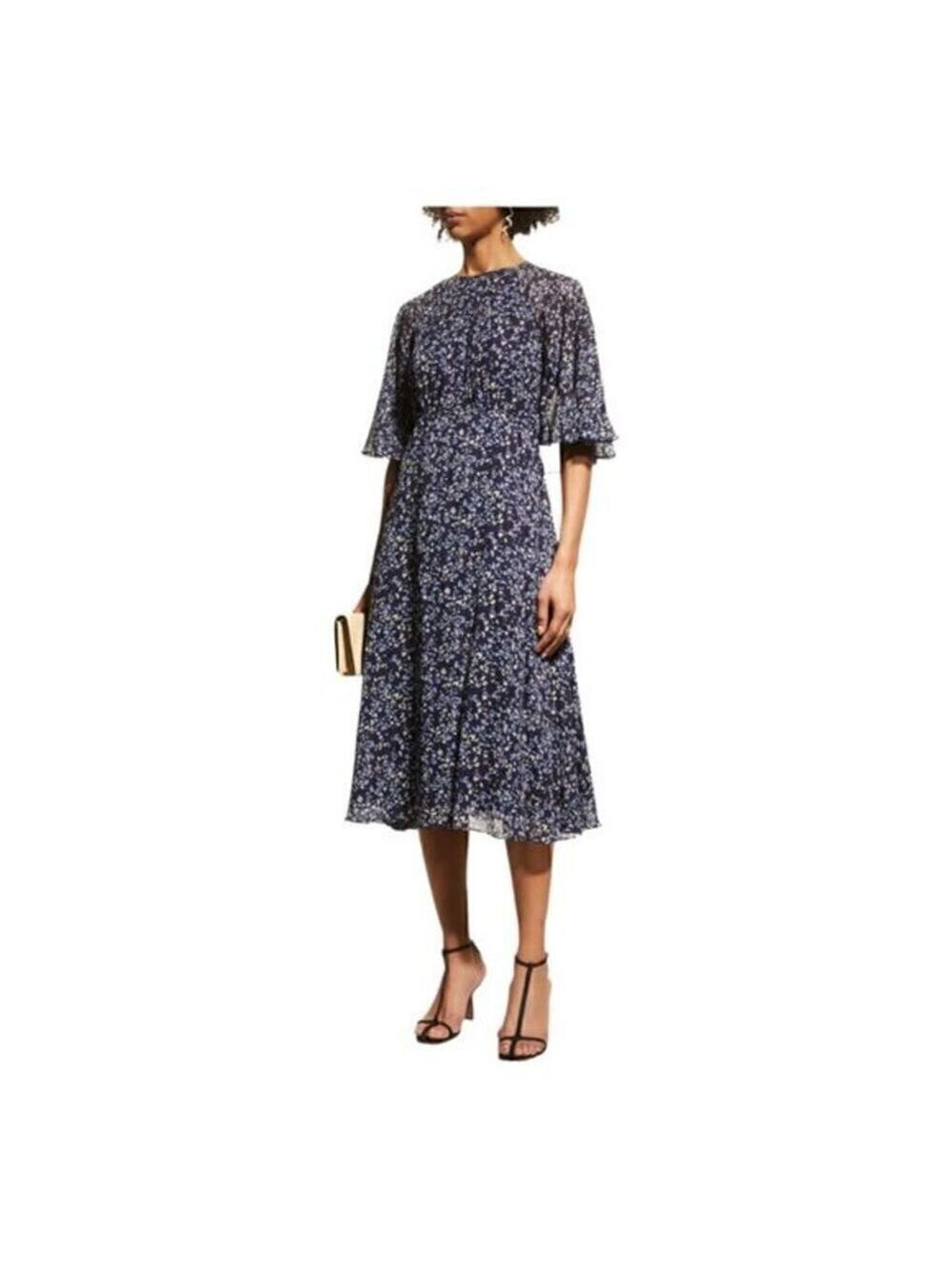 Teri jon by Rickie Freeman Blue Printed Chiffon Capelet Dress Size 4 NWT - Picture 3 of 5